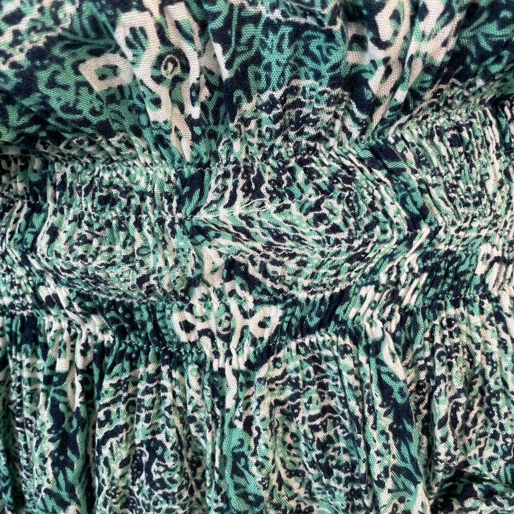 World Market Bohemian Hippie Geometric Smocked Waist Poncho Blouse Green Small - Picture 6 of 12